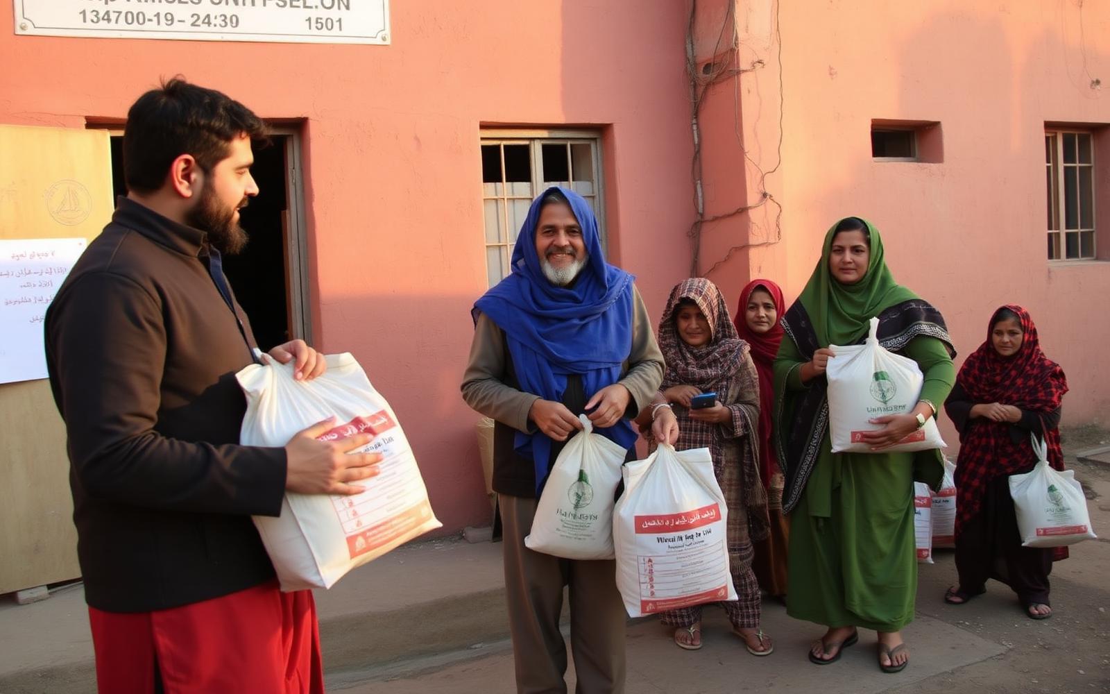 Usman Trust volunteers distributing ration to deserving families